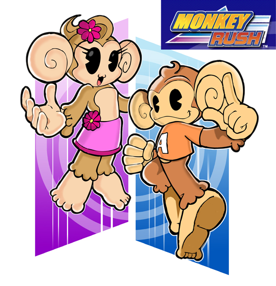 anthro bottomwear brown_body brown_fur clothed clothing duo female flower fur logo male parody plant shirt simple_background skirt smile style_emulation topwear white_background keith_webb sega sonic_the_hedgehog_(series) super_monkey_ball aiai meemee haplorhine mammal monkey primate 2006