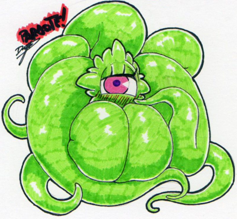 1_eye ambiguous_gender bedroom_eyes blush countershade_tentacles countershading crossgender eyelashes female front_view gesture glistening glistening_body glistening_eyes glistening_skin glistening_tentacles gradient_background green_body green_skin green_tentacles half-closed_eyes heart_symbol light looking_at_viewer looking_forward mouthless narrowed_eyes not_furry nude pink_background pose pupils purple_eyes seductive simple_background solo tapering_tentacles tentacle_butt tentacles white_background parasitedeath doctor_strange_(series) marvel shuma-gorath demon monster tentacle_creature 2020 pinup signature traditional_media_(artwork)