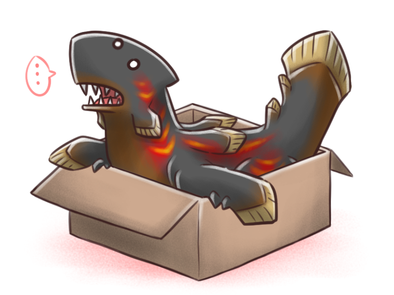 ambiguous_gender box cardboard cardboard_box container feral in_box in_container simple_background solo white_background canes-cm capcom monster_hunter lavasioth piscine_wyvern 4:3