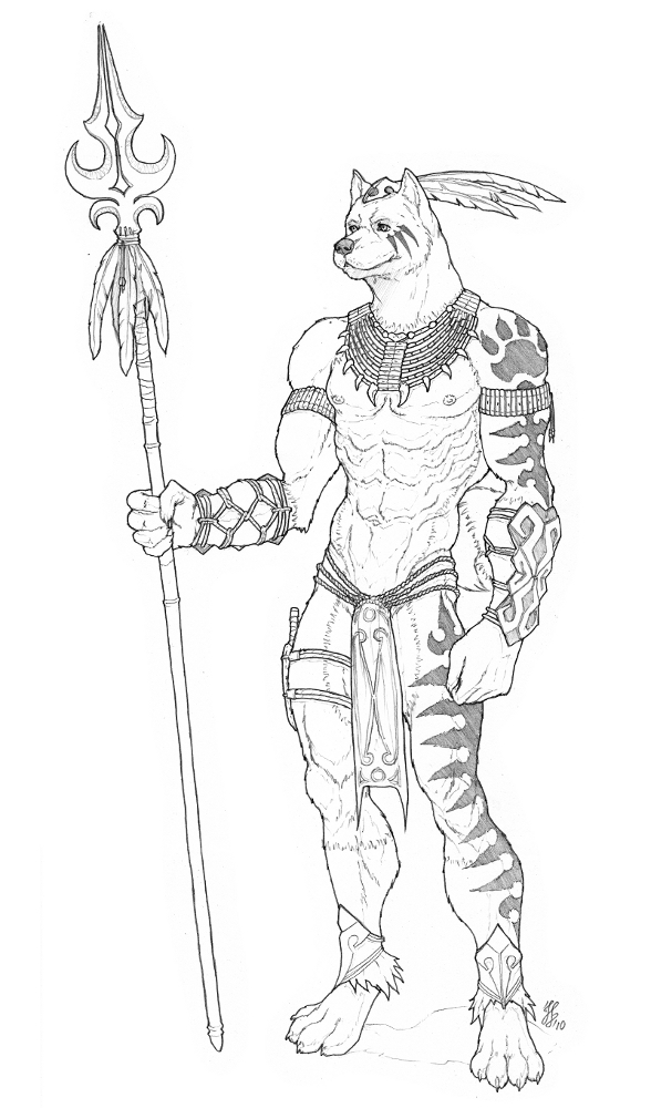 4_toes 5_fingers abs anklet anthro armband armor biceps biped bottomwear claws clothed clothing dagger digitigrade feet fingers front_view headdress holding_object holding_weapon jewelry loincloth loose_feather male melee_weapon muscular muscular_anthro muscular_male nipples pecs polearm simple_background snout solo spear standing toe_claws toes tribal vambrace weapon white_background schizoid szadek hurst canid canine canis domestic_dog mammal 2010 black_and_white full-length_portrait monochrome portrait traditional_media_(artwork)