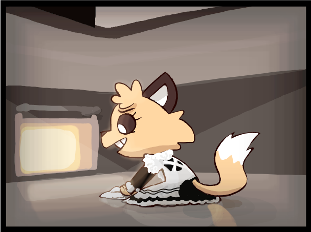 anthro appliance black_ears black_sclera cleaning clothed clothing day female floor fur inverted_eyes kitchen_appliance kneeling maid_uniform orange_body orange_fur oven reflection sitting solo struggling tail uniform zexium deadlycomics_(copyright) sandals_(deadlycomics) canid canine fox mammal