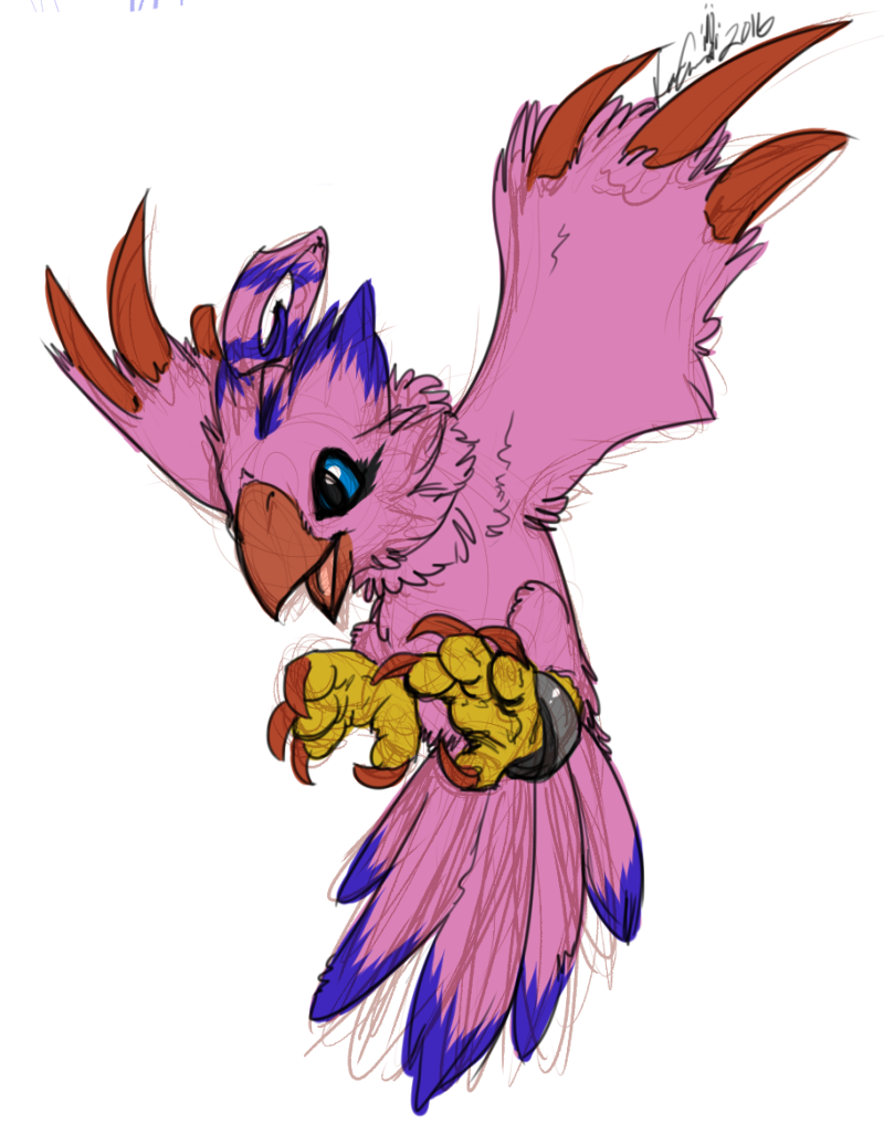 ambiguous_gender beak feet feral fur open_mouth simple_background smile solo talons toes white_background regentshaw bandai_namco digimon avian bird biyomon digimon_(species) sketch