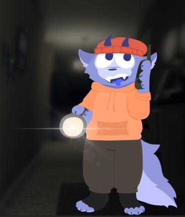 anthro beanie blue_body blue_fur claws clothing electronics fur hat headgear headwear hoodie horn male open_mouth solo teeth tongue topwear walkie-talkie crinklebonez phasmophobia gloop_mudsly digital_media_(artwork) low_res