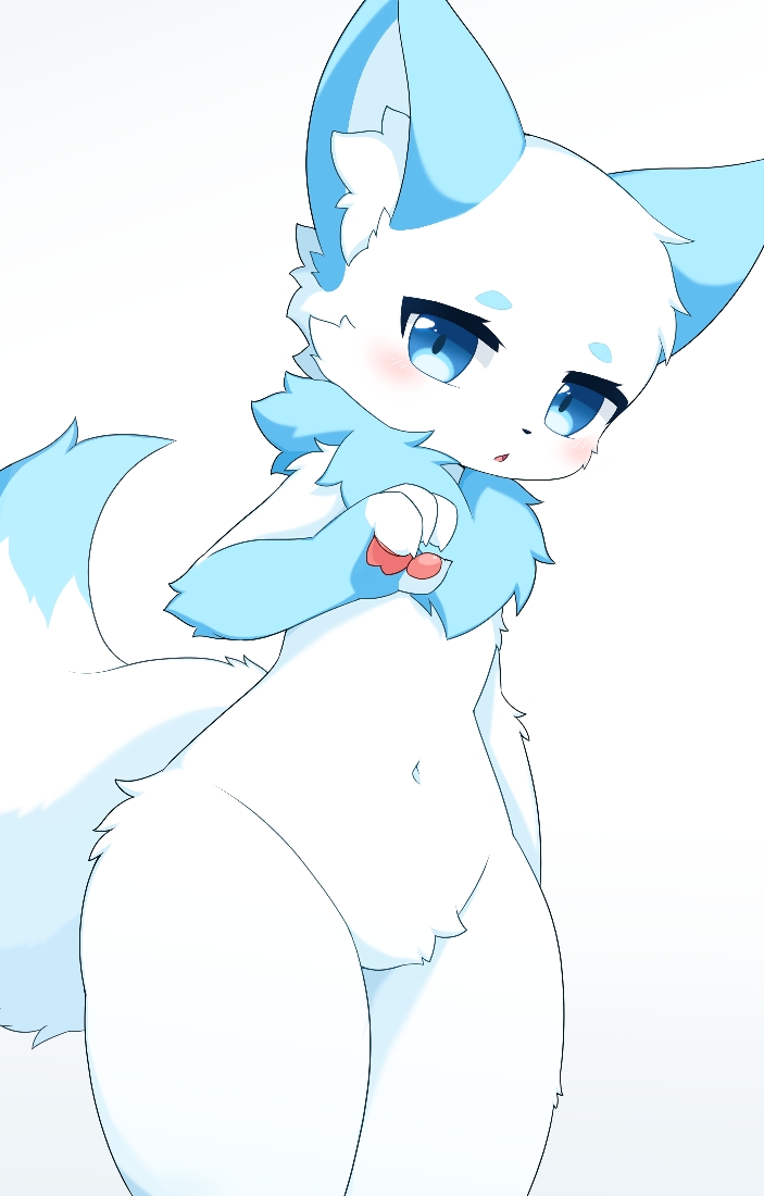 4_fingers :o ambiguous_gender anthro big_eyes black_nose black_outline blue_body blue_eyes blue_fur blush blush_lines butt cheek_tuft claws dipstick_tail eyebrows facial_tuft featureless_crotch finger_claws fingers fur inner_ear_fluff kemono looking_at_viewer markings multicolored_body multicolored_fur navel nude open_mouth outline pawpads pink_pawpads pink_tongue pupils ruff simple_background solo standing tail tail_markings thick_thighs three-quarter_view tongue tuft two_tone_body two_tone_fur white_background white_body white_fur wide_hips shirom canid canine fox mammal 2023 digital_media_(artwork) portrait three-quarter_portrait