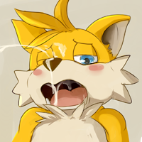 anthro blush bodily_fluids cum fur genital_fluids looking_at_viewer male open_mouth simple_background solo yellow_body yellow_fur virus.exe sega sonic_the_hedgehog_(series) miles_prower canid canine fox mammal 1:1 digital_media_(artwork) low_res thumbnail