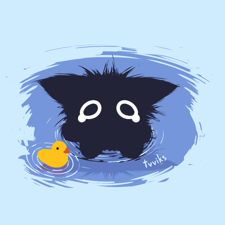 ambiguous_gender big_eyes black_body black_fur bodily_fluids fluffy fur paws puddle reflection rubber_duck sad simple_background sitting solo tears water wave wet twiks domestic_cat felid feline felis mammal 2025 digital_media_(artwork)