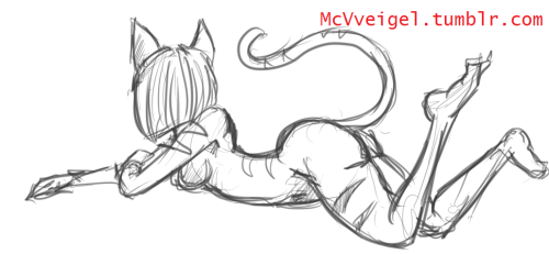 anthro barefoot biped breasts butt feet female hair looking_aside lying nude on_front raised_tail short_hair side_view simple_background solo stripes tail white_background mcveigel mattel monster_high toralei_stripe felid feline mammal werecat werecreature werefelid werefeline low_res sketch