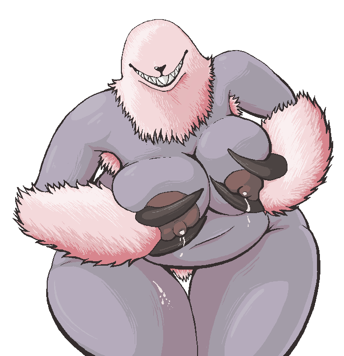 anthro areola armpit_hair belly big_areola big_belly big_breasts bodily_fluids body_hair breasts eyeless female lactating milk nipples obese obese_anthro obese_female overweight overweight_anthro overweight_female presenting pubes puffy_areola simple_background solo teeth thick_thighs liarborn igraine chthon mammal monster alpha_channel