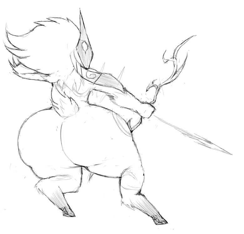 anthro arrow_(weapon) big_butt biped bottom_heavy bow_(weapon) butt digitigrade empty_eyes female fur hair holding_arrow holding_bow_(weapon) holding_object holding_ranged_weapon holding_weapon huge_butt huge_hips mask mask_only nude ranged_weapon rear_view short_tail shoulder_pads simple_background solo tail thick_thighs weapon white_background wide_hips ferretidk league_of_legends riot_games tencent kindred_(lol) lamb_(lol) wolf_(lol) bovid canid canine canis caprine mammal sheep wolf full-length_portrait greyscale monochrome portrait