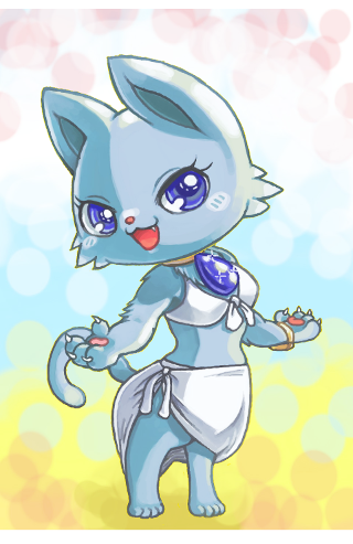 abstract_background anthro bikini blue_body blue_eyes blue_fur blush bottomwear bracelet breasts chibi clock clothing female fur jewelry long_tail necklace skirt solo swimwear tail two-piece_swimsuit watch nosen jewelpet sanrio sega sega_fave lapis_(jewelpet) domestic_cat felid feline felis mammal low_res