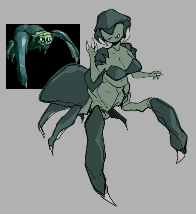 3_fingers 6_legs abs arthropod_abdomen breasts claws cleavage clothed clothing exoskeleton eyeless fangs female fingers natural_armor reference_image simple_background solo teeth glacierclear deep_rock_galactic ghost_ship_games arachnid arachnid_taur arthropod arthropod_taur glyphid glyphid_grunt taur 2022 digital_media_(artwork) full-length_portrait portrait