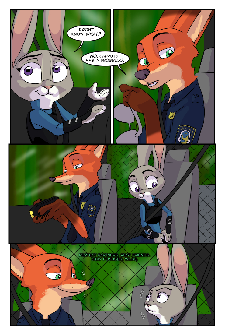 anthro belt bulletproof_vest car clothed clothing dialogue duo electroshock_weapon eyewear female inside_car inside_vehicle male necktie police police_uniform seatbelt sitting speech_bubble sunglasses taser text uniform vehicle weapon akiric disney zootopia judy_hopps nick_wilde canid canine fox lagomorph leporid mammal rabbit red_fox true_fox 2017 comic english_text