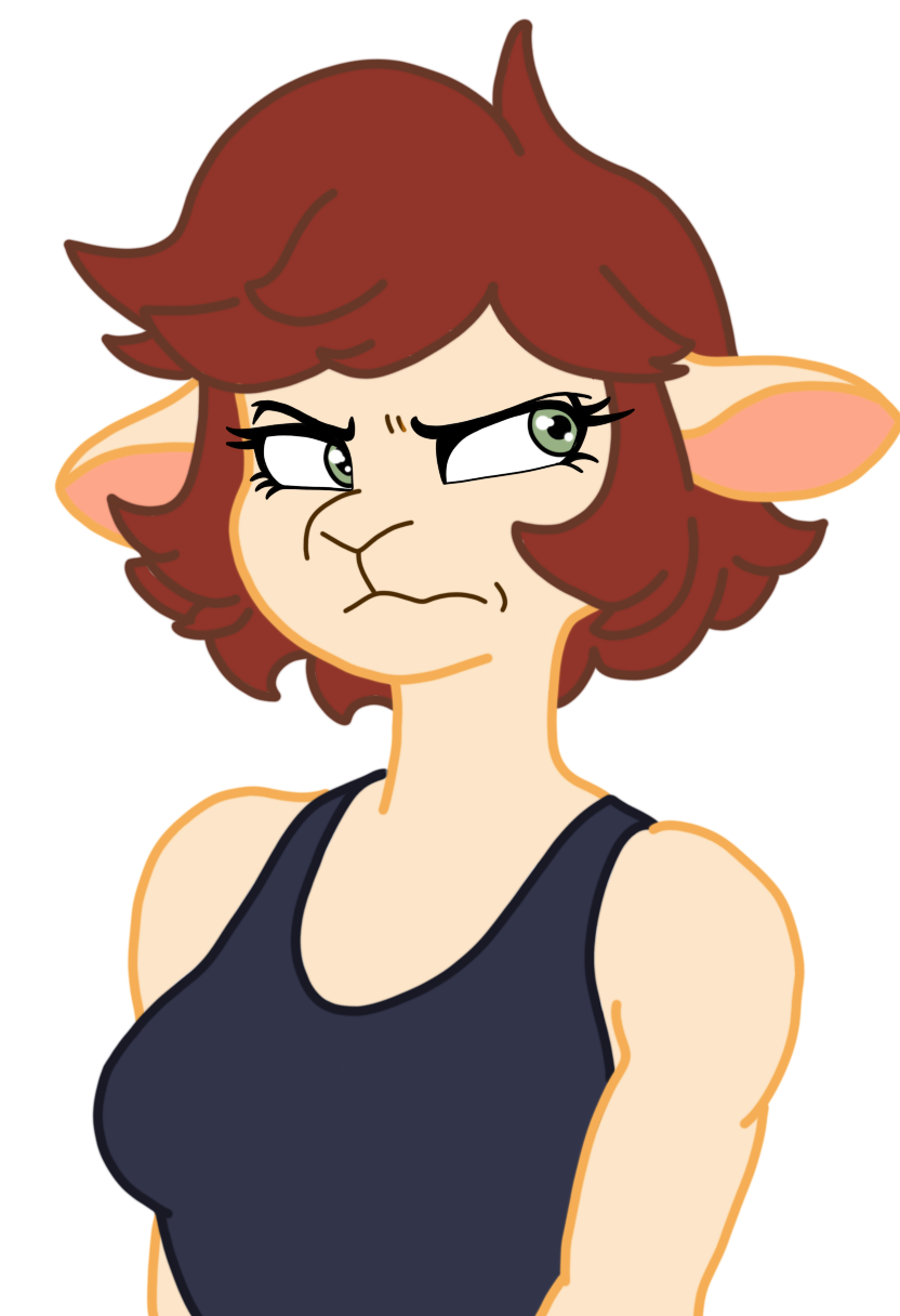 anthro clothing confusion disapproval disgust female green_eyes hair shirt short_hair simple_background solo tank_top topwear transparent_background breeziebrie lulu_(breezie_brie) bovid caprine mammal sheep alpha_channel hi_res