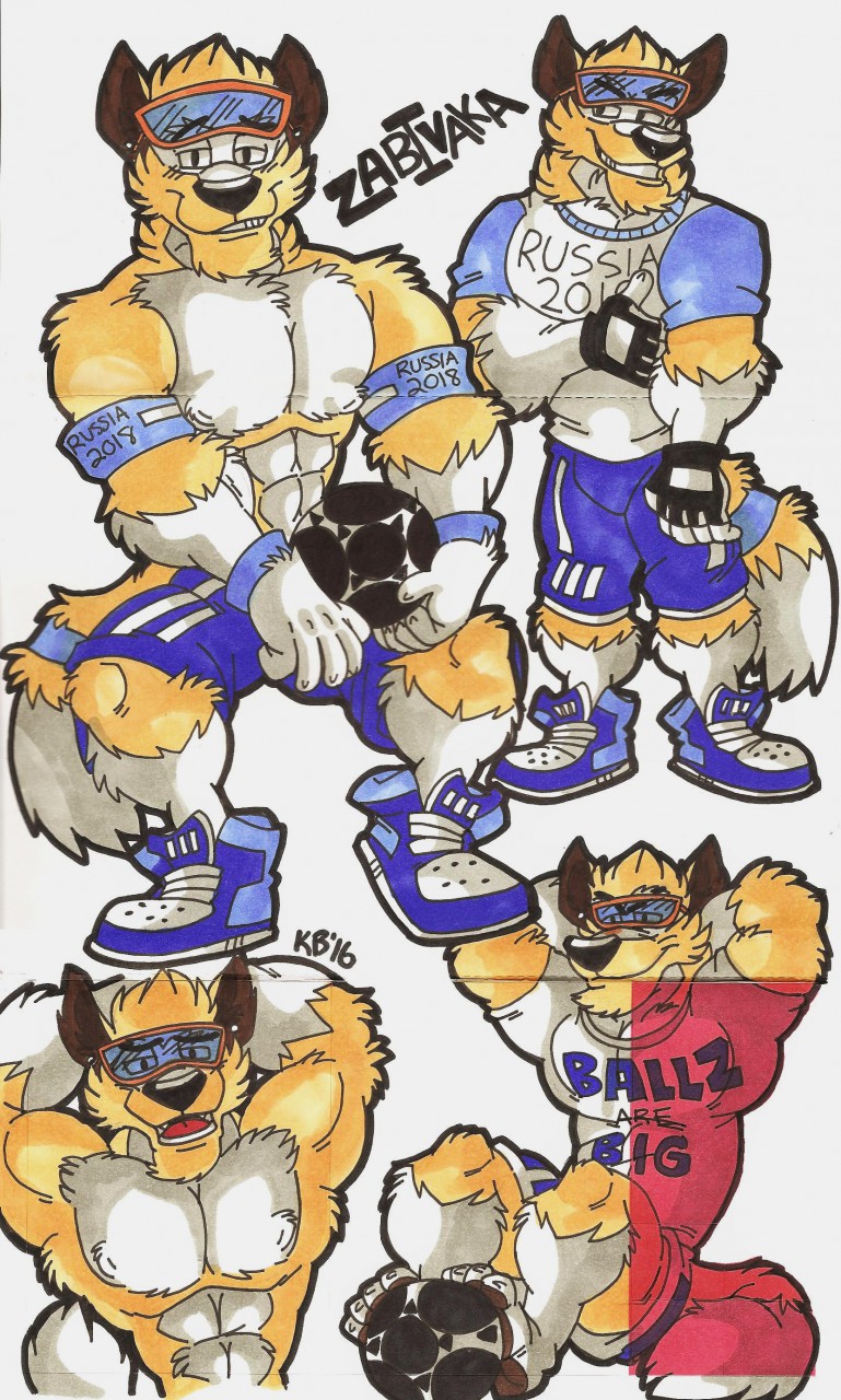 anthro ball bottomwear clothed clothing gloves handwear male mascot muscular muscular_anthro muscular_male shirt shorts simple_background soccer_ball solo text text_on_armwear text_on_clothing text_on_shirt text_on_topwear topless topwear white_background racthetmechanic fifa zabivaka canid canine canis mammal wolf hi_res