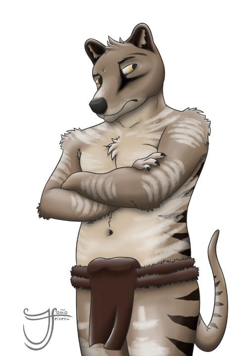 aboriginal anthro bodypaint bottomwear clothing crossed_arms loincloth male markings solo tribal tribal_markings lands_of_fire kubbadang dasyuromorph mammal marsupial recently_extinct_species thylacine alpha_channel