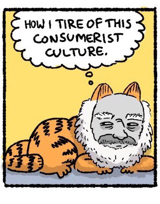 beard brown_hair dialogue facial_hair hair mustache newspaper not_furry solo text what julia_kaye garfield_(series) garfield_the_cat karl_marx domestic_cat felid feline felis mammal 2018 comic english_text low_res