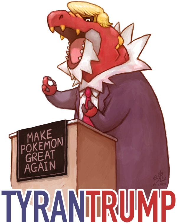 blonde_hair clothed clothing feral hair male necktie open_mouth politics simple_background solo suit teeth text tongue transparent_background ry-spirit nintendo pokemon real_world donald_trump dinosaur fossil_pokemon generation_6_pokemon pokemon_(species) prehistoric_species reptile scalie tyrantrum 2016 alpha_channel digital_media_(artwork) english_text meme signature