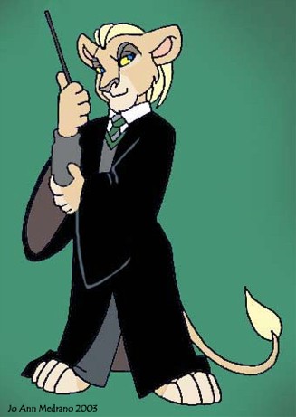 anthro anthrofied clothing hogwarts_uniform magic male school_uniform slytherin solo tail uniform wand jo_ann_medrano disney harry_potter_(series) the_lion_king draco_malfoy felid lion mammal pantherine low_res