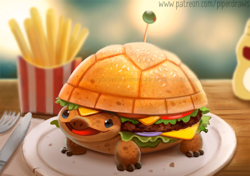 ambiguous_gender beady_eyes black_eyes bottle burger carton cheese container cutlery dairy_products detailed_food food fork fries fruit hamburger_bun kitchen_utensils knife lettuce meat napkin olive_(fruit) onion open_mouth plant plate solo text tomato tools toothpick vegetable piper_thibodeau food_creature living_burger reptile scalie turtle 2021 detailed digital_media_(artwork) digital_painting_(artwork) painting_(artwork) shaded url