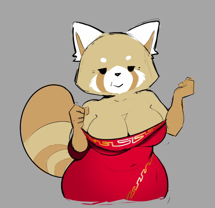 anthro belly breasts cleavage clothed clothing dress female grey_background looking_at_viewer mature_female red_clothing red_dress simple_background slightly_chubby solo thick_thighs wide_hips estebon89 aggretsuko sanrio retsuko's_mother ailurid mammal red_panda 2024 colored_sketch portrait sketch three-quarter_portrait