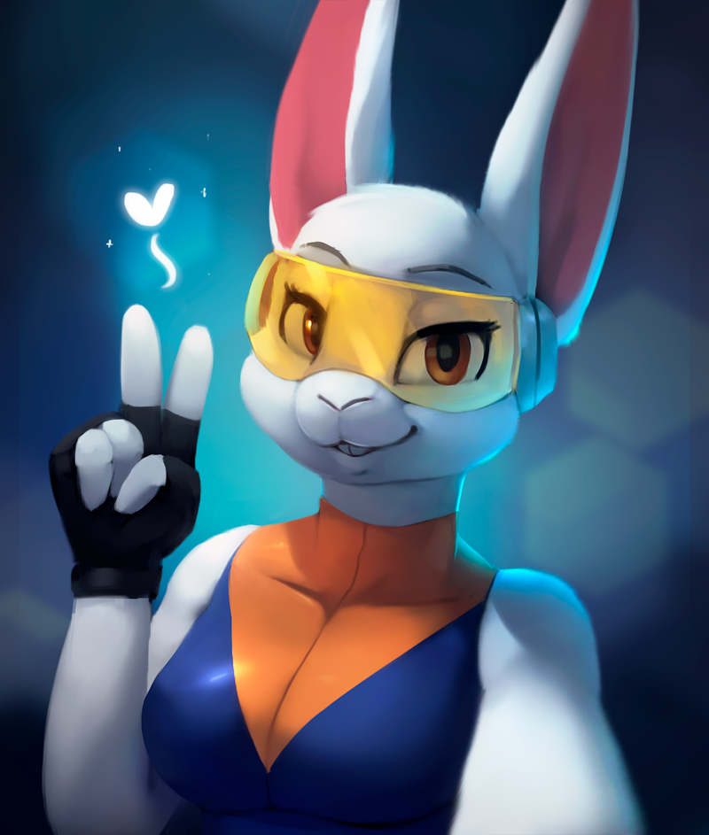 5_fingers anthro breasts brown_eyes clothed clothing female fingers heart_symbol smile solo rodrigues404 lagomorph leporid mammal rabbit 2018 digital_media_(artwork)