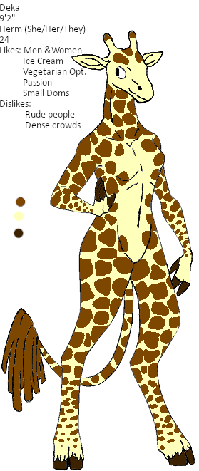 anthro breasts female fur multicolored_body multicolored_fur nude simple_background smile solo standing text thick_thighs two_tone_body two_tone_fur bbear deka_(bbear) giraffe giraffid mammal digital_media_(artwork) english_text model_sheet