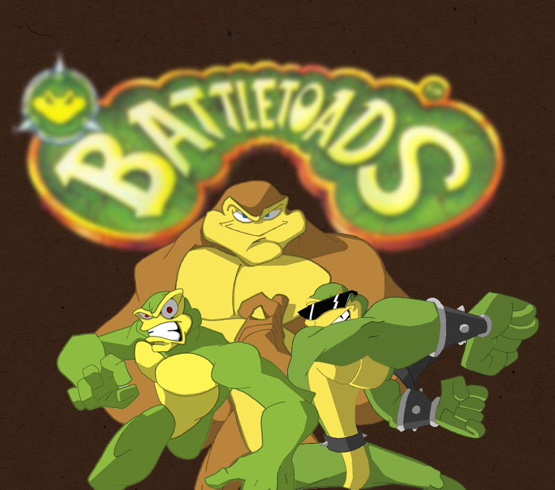 armor belt biceps chain clothed clothing eyewear glasses group male muscular muscular_male pecs pose sunglasses topless unknown_artist battletoads rareware pimple_(battletoads) rash_(battletoads) zitz_(battletoads) amphibian frog toad_(frog) source_request