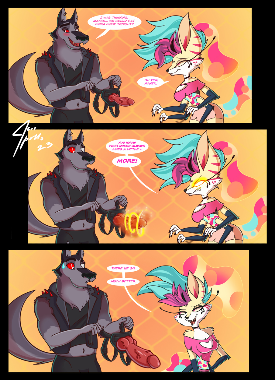 Anthro bee with black sclera and a breast grab