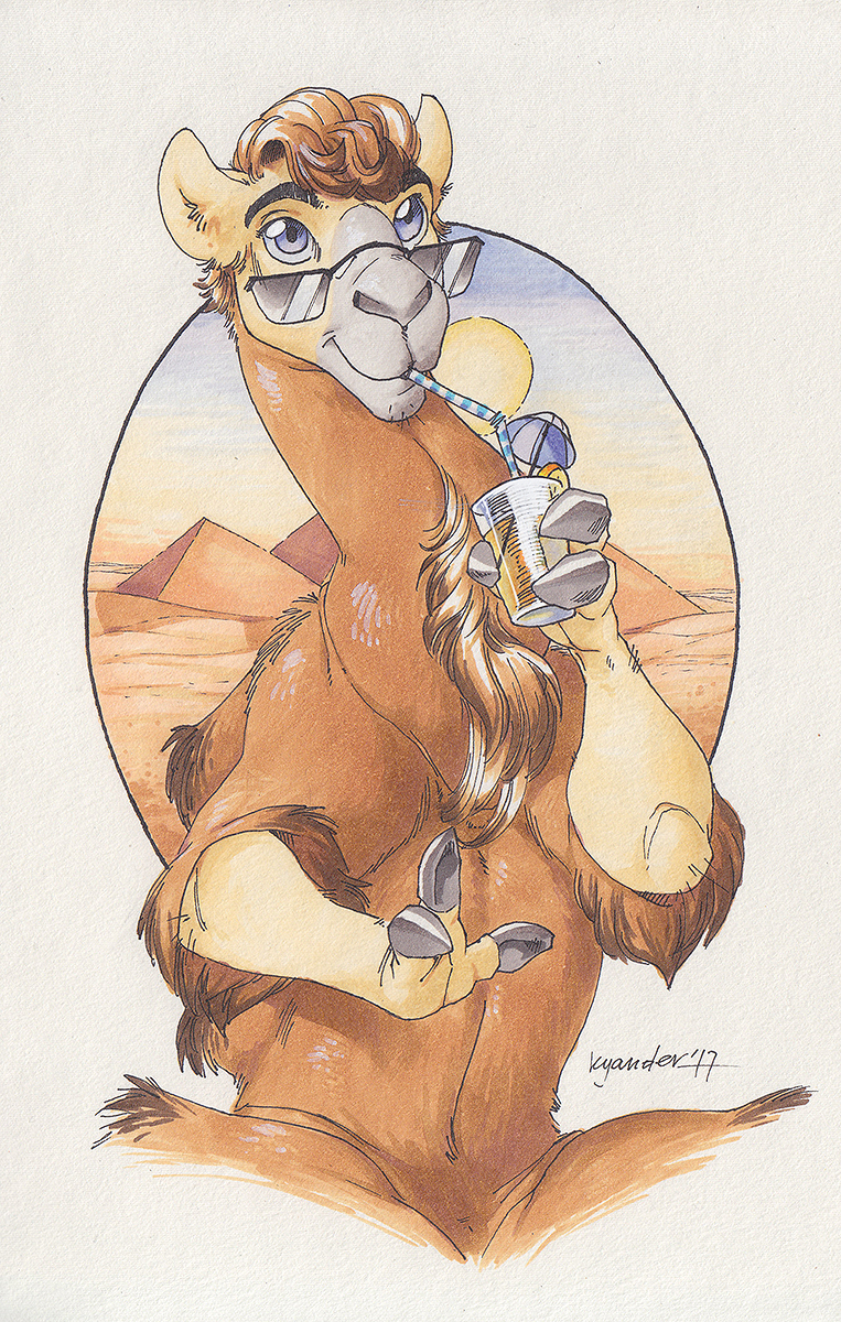 anthro blue_eyes fatty_humps fur grey_body grey_fur male solo kyander bactrian camel camelid mammal 2017 hi_res traditional_media_(artwork)