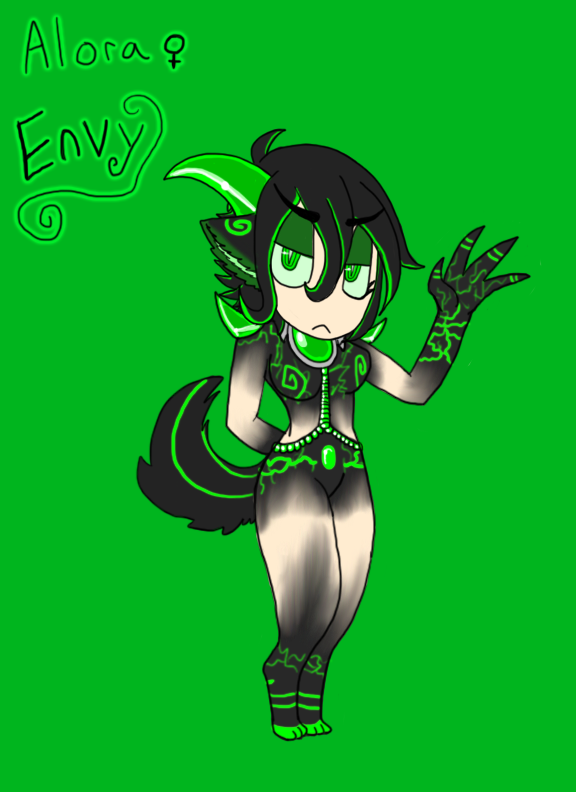 anthro black_hair breasts envy female female_symbol gender_symbol green_background green_eyes hair horn simple_background solo symbol tail young young_anthro young_female vonderdevil seven_deadly_sins canid canine canis demon domestic_dog mammal satyr 2012 green_theme