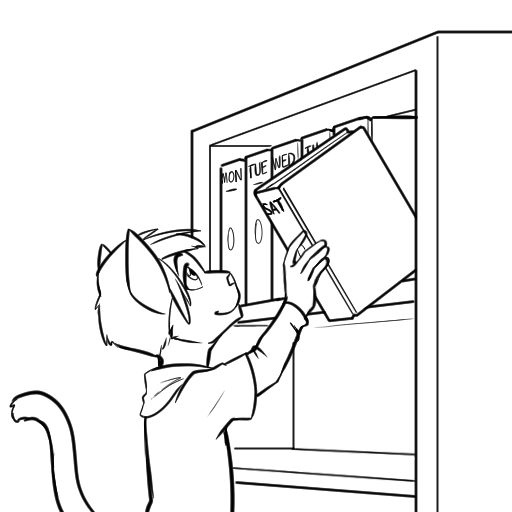 anthro bookshelf clothed clothing fur furniture hair holding_object male shelf solo tail text black-kitten black-kitten_(character) felid feline mammal 1:1 2024 alpha_channel digital_media_(artwork) monochrome sketch