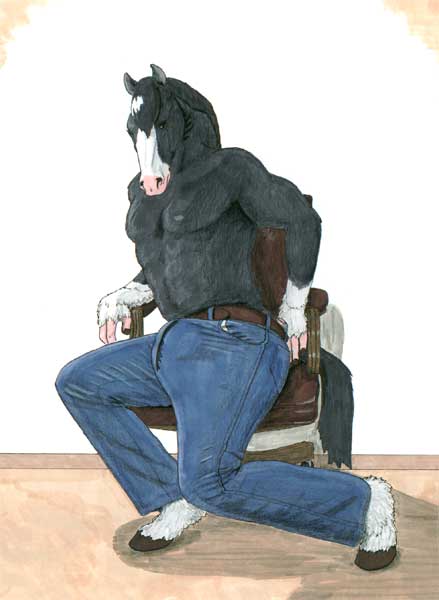 anthro bottomwear bulge clothed clothing fur hooves male muscular muscular_anthro muscular_male pants simple_background solo topless white_background stellos equid equine horse mammal