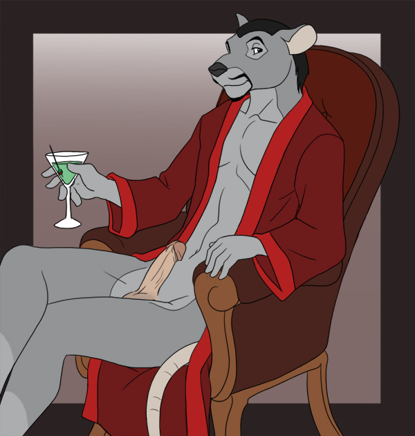 alcohol anthro armchair beverage chair classy clothed clothing cocktail erection food furniture genitals humanoid_genitalia humanoid_penis male martini open_clothing open_robe partially_clothed penis robe solo holly_marie_ogburn raganzi mammal murid murine rat rodent