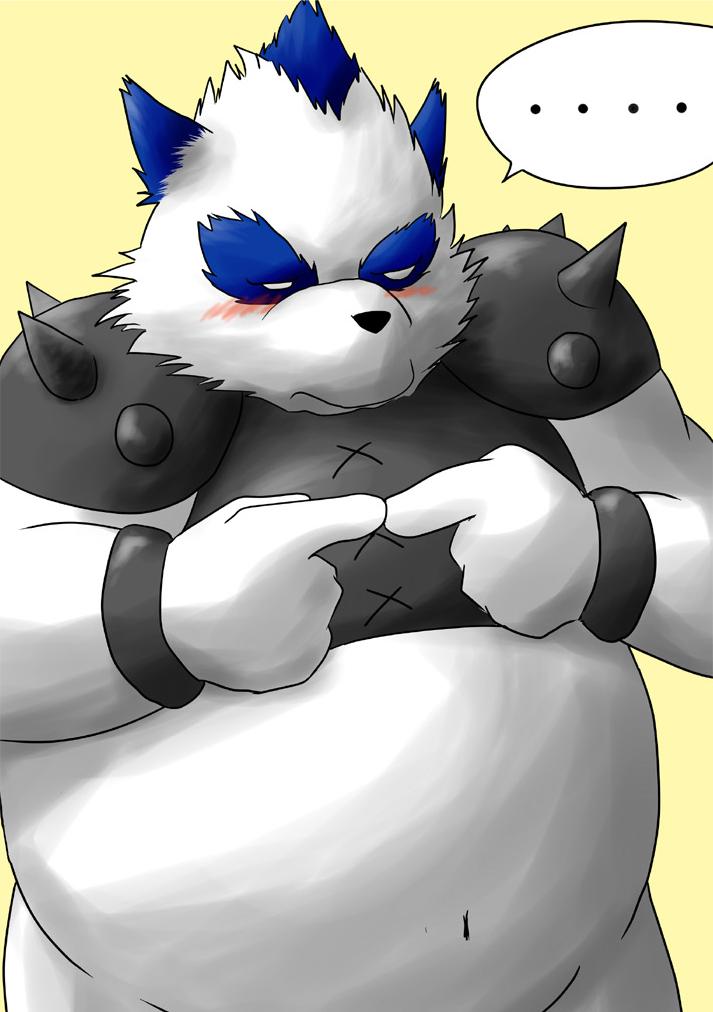 anthro blue_body blue_fur blush ellipsis fur humanoid_hands kemono male overweight overweight_anthro overweight_male simple_background solo white_body white_fur hasukichi bemani konami pop'n_music pandeth_(pop'n_music) bear giant_panda mammal 2010