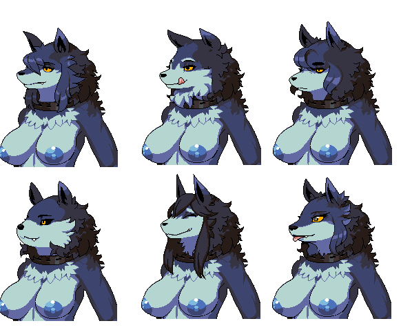 anthro blue_body blue_fur breasts collar female fur licking licking_lips licking_own_lips nude self_lick solo tongue tongue_out yellow_eyes s-purple breeding_season canid canine canis mammal titwolf wolf