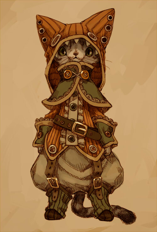 anthro belt biped button_(fastener) clothed clothing fully_clothed hat headgear headwear looking_at_viewer protective_gear simple_background solo standing vintage whiskers pixiv_id_46697 domestic_cat felid feline felis mammal brown_theme unavailable_at_source