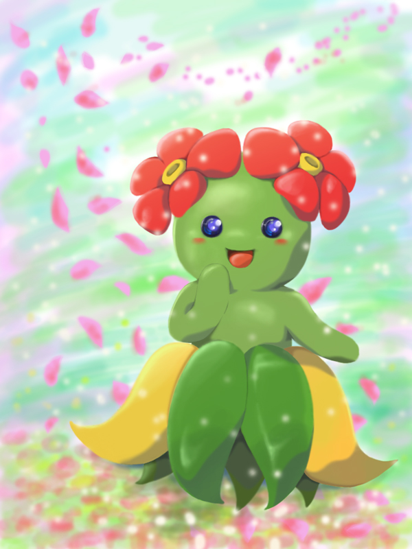 ambiguous_gender blue_eyes blush flower flower_(anatomy) head_flower looking_at_viewer petals plant pseudo_bottomwear pseudo_clothing pseudo_skirt smile solo sd_bianco0607 nintendo pokemon bellossom elemental_creature flora_fauna generation_2_pokemon humanoid pokemon_(species) 3:4