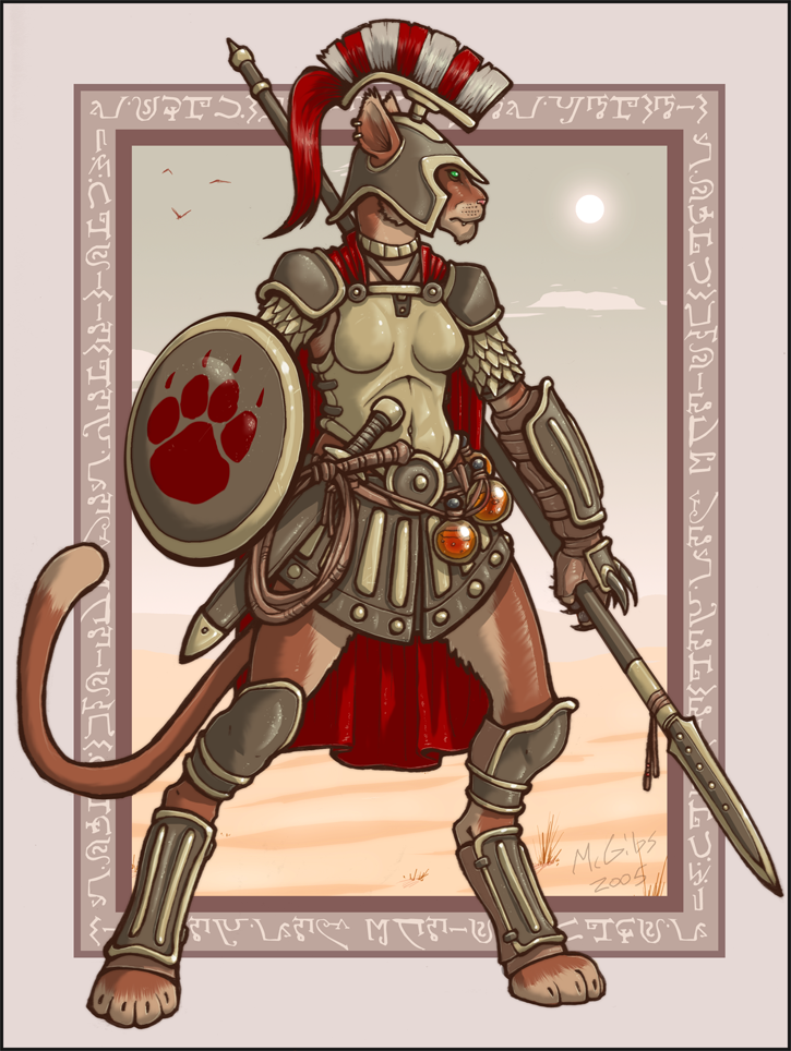 anthro armor barefoot boob_armor breastplate cape clothed clothing corinthian_helmet cuirass digitigrade ear_piercing feet female furgonomic_headwear furgonomics greaves green_eyes headgear helmet holding_melee_weapon holding_object holding_sword holding_weapon hoplite melee_weapon military piercing polearm poleyn potion scabbard scalemail sheathed_weapon shield shortsword slinger soldier solo spaulder spear spear_cat sword tail tassels vambrace warrior weapon whip jesse_mcgibney_(artist) mcgibs blizzard_entertainment diablo_2 canid canine domestic_cat felid feline felis lacuni mammal 2005