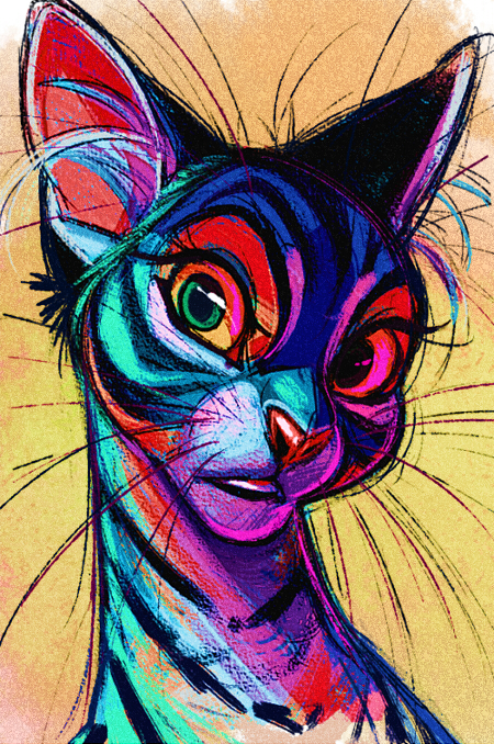 ambiguous_gender ears_up green_eyes looking_at_viewer simple_background solo whiskers vani bengal_cat domestic_cat felid feline felis mammal 2013 bust_portrait colorful_theme portrait