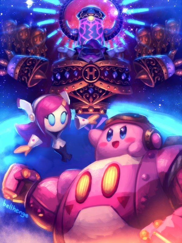 ambiguous_gender blue_eyes female floating_hands group machine mecha not_furry open_mouth open_smile rosy_cheeks smile starscape yellow_eyes bellhenge kirby:_planet_robobot kirby_(series) nintendo kirby max_profitt_haltmann star_dream susie_(kirby) humanoid robobot_armor robot waddling_head 3:4