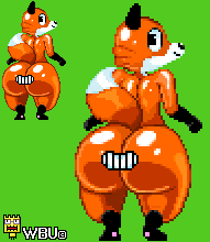 ambiguous_gender anthro anus_mouth big_butt butt butt_mouth curvy_figure fur huge_butt logo looking_back nude rear_view simple_background smile solo tail teeth teeth_showing thick_thighs what wide_hips wbu canid canine fox mammal digital_media_(artwork) low_res pixel_(artwork) thumbnail