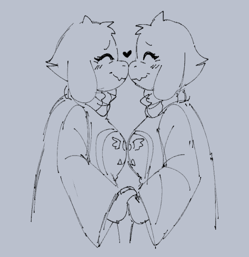 blush blush_lines breasts cute_fangs duo eyes_closed fangs female female/female floppy_ears hand_holding heart_symbol horn nose_to_nose selfcest simple_background square_crossover teeth pixelatedengie undertale_(series) toriel boss_monster_(undertale) bovid caprine goat humanoid mammal 2024 sketch