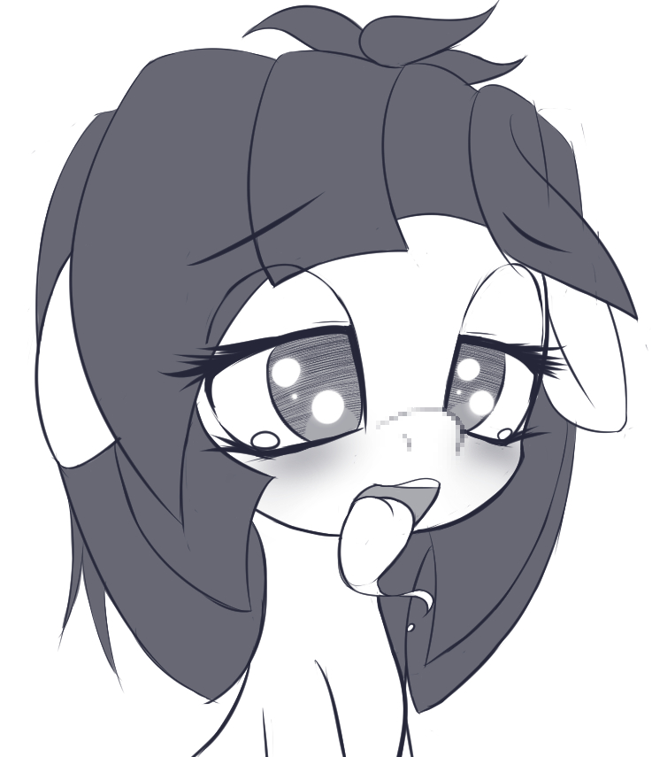 ahegao blush bodily_fluids drooling female ineffective_censorship looking_pleasured open_mouth saliva solo tears tears_of_pleasure tongue tongue_out an-m hasbro my_little_pony fan_character tea_(an-m) equid equine horse mammal pony censored monochrome mosaic_censorship