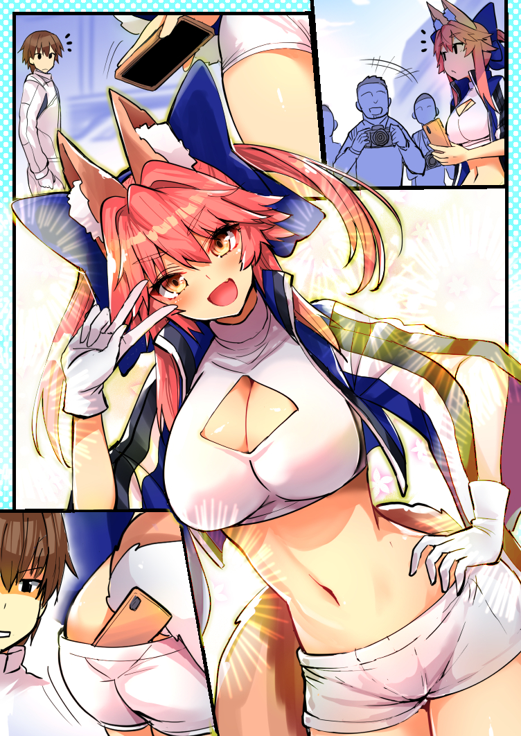 big_breasts breasts brown_body brown_fur butt clothing female fur group hair long_hair male pink_hair race_queen simple_background yellow_eyes wisespeak fate_(series) type-moon caster_tamamo-no-mae animal_humanoid canid canid_humanoid canine canine_humanoid fox_humanoid human humanoid mammal mammal_humanoid