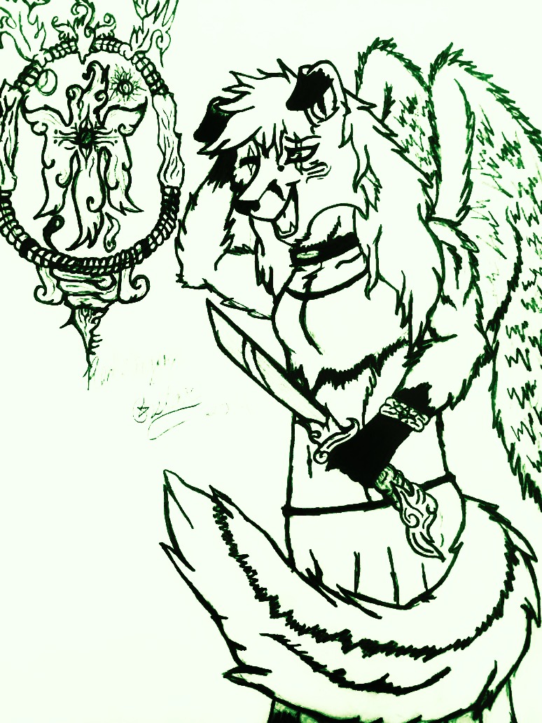 anthro feathered_wings feathers female knife solo wings redflingfox canid canine fox mammal 3:4