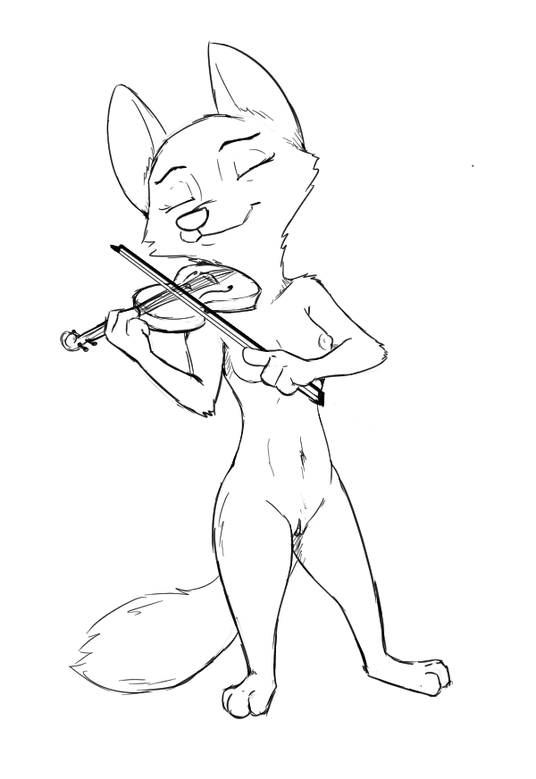 anthro bowed_string_instrument breasts casual_nudity cheek_tuft eyes_closed facial_tuft female fur genitals holding_musical_instrument holding_object musical_instrument navel nipples nude playing_music playing_violin pussy simple_background smile solo standing string_instrument tuft violin white_background tggeko disney zootopia skye_(zootopia) arctic_fox canid canine fox mammal true_fox 2020 monochrome