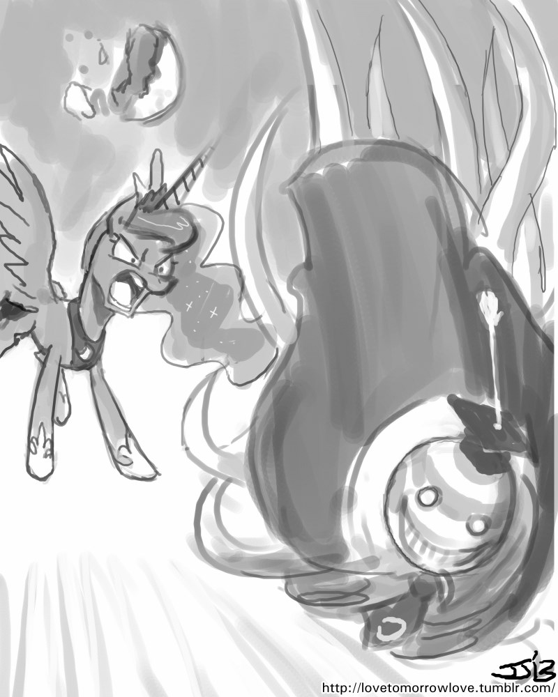 angry duo feathered_wings feathers female feral hair horn long_hair wings john_joseco assassination_classroom friendship_is_magic hasbro my_little_pony mythology koro-sensei princess_luna_(mlp) equid equine mammal mythological_creature mythological_equine winged_unicorn 2013 4:5 crossover monochrome