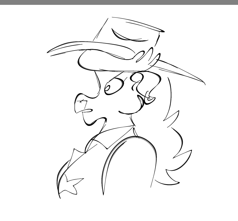 angry anthro big_hair clothing cowboy_hat ear_piercing ear_ring eyelashes female hair hat headgear headwear hoop_ear_ring piercing ring_piercing side_view solo bbqnboots40 ally_tinhorn bovid bovine cattle mammal bust_portrait monochrome portrait sketch