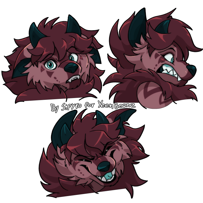 blue_eyes facial_expressions fangs happy horn impressed scared teeth blitzdrachin conditional_dnp remi_(yeenbitez) hybrid hyena mammal 1:1 2023 alpha_channel