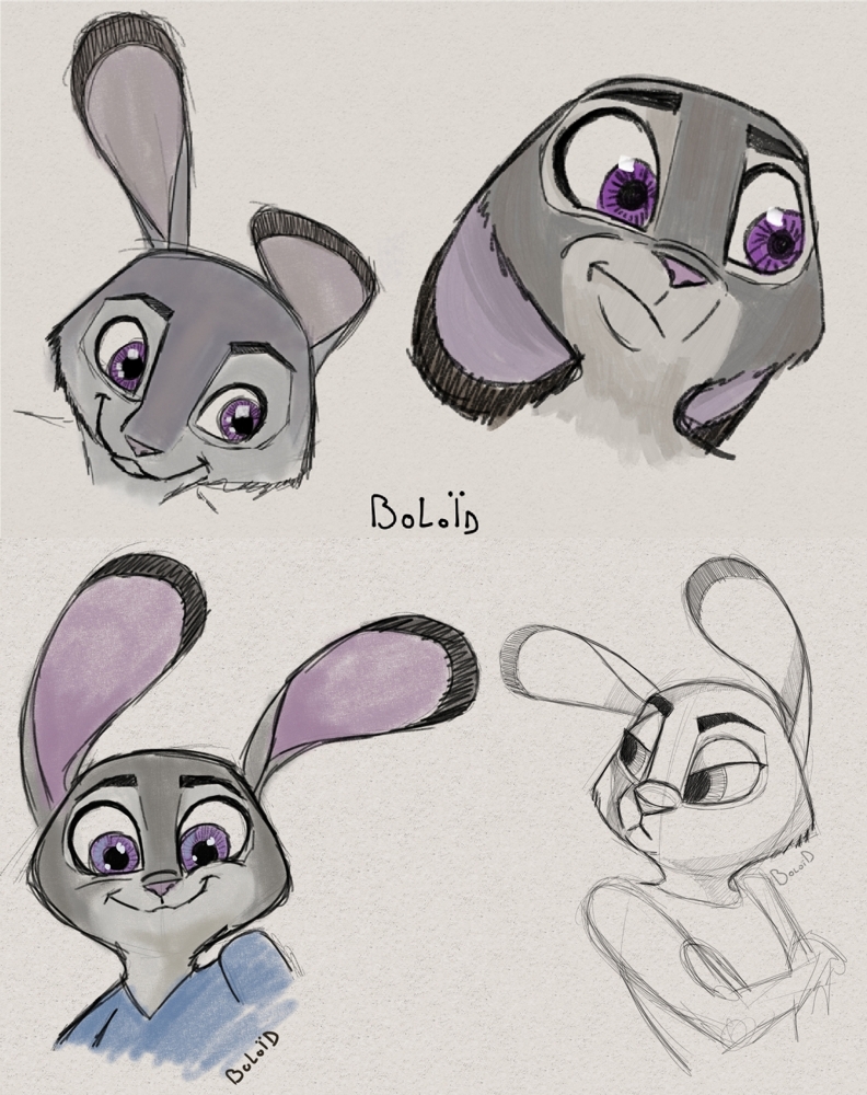 anthro clothed clothing ears_down female frown looking_back pivoted_ears purple_eyes shirt simple_background smile solo topwear boloid disney zootopia judy_hopps european_rabbit lagomorph leporid mammal oryctolagus rabbit digital_media_(artwork) headshot_portrait multiple_images portrait sketch_page